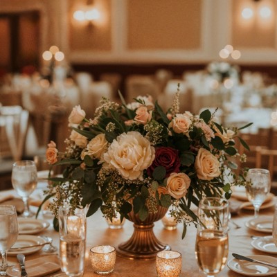 photographe mariage bouquet sur une table dressée