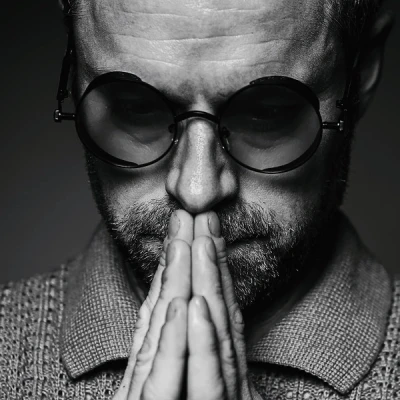 photographe studio portrait noir et blanc homme à lunettes